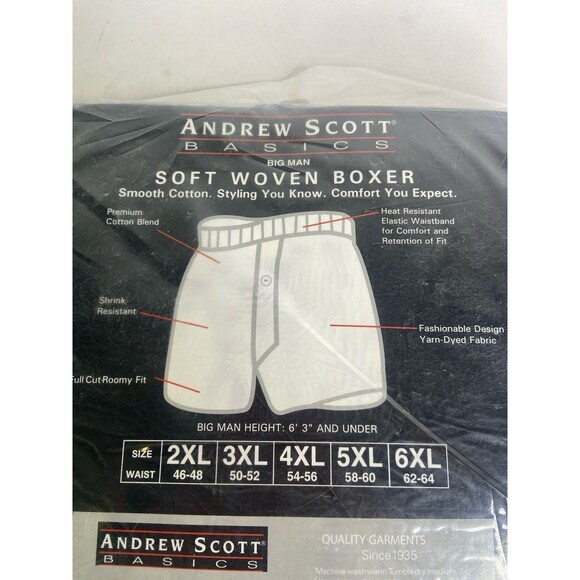 Andrew Scott Basics 3 Pack Woven Boxer Shorts Underwear Mens Size 5XL 58-60 VTG - Picture 4 of 4